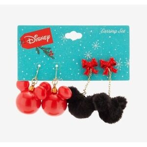 Disney Christmas Earrings Set Mickey Mouse Ornament‎ Bow Holiday Jewelry